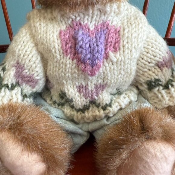 Vintage Boyds Bear Plush 8" Edmund T. Bear 1997 w Heart Sweater Pastel Bibs Tags - Picture 4 of 10